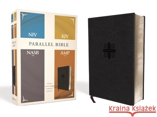 Niv, Kjv, Nasb, Amplified, Parallel Bible, Leathersoft, Black: Four Bible Versions Together for Study and Comparison  9780310446897 Zondervan