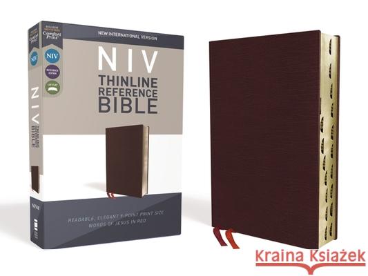 NIV, Thinline Reference Bible, Bonded Leather, Burgundy, Red Letter Edition, Indexed, Comfort Print Zondervan 9780310449645 Zondervan