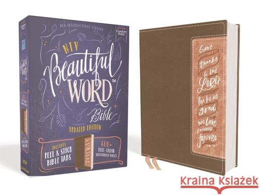 Niv, Beautiful Word Bible, Updated Edition, Peel/Stick Bible Tabs, Leathersoft, Brown/Pink, Red Letter, Comfort Print: 600+ Full-Color Illustrated Ver  9780310453444 Zondervan