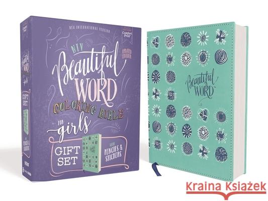 Niv, Beautiful Word Coloring Bible for Girls Pencil/Sticker Gift Set, Updated, Leathersoft Over Board, Teal, Comfort Print: 600+ Verses to Color  9780310455387 Zonderkidz