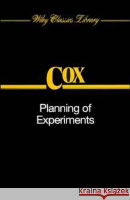 Planning of Experiments David Cox D. R. Cox Cox 9780471574293 Wiley-Interscience