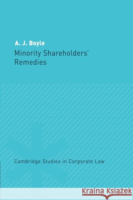 Minority Shareholders' Remedies Boyle A 9780521169455 Cambridge University Press