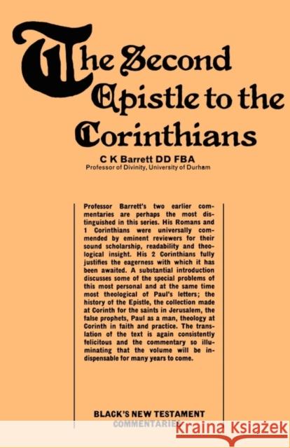 Second Epistle to the Corinthians Charles Kingsle Barrett 9780713614008