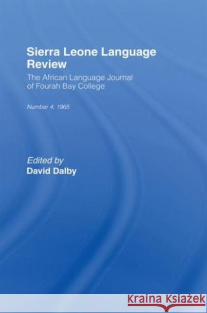 African Language Review: The African Language Journal of Fourah Bay College Dalby, D. 9780714623320