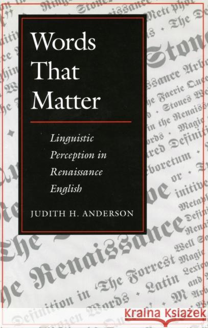 Words That Matter: Linguistic Perception in Renaissance English Judith H. Anderson   9780804726313