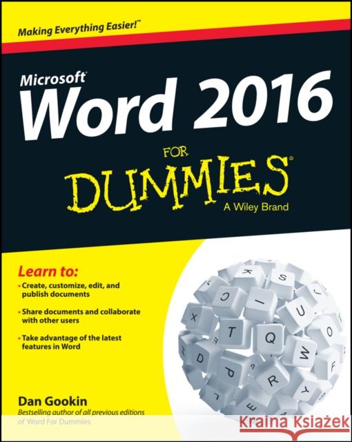 Word 2016 for Dummies Gookin, Dan 9781119076896