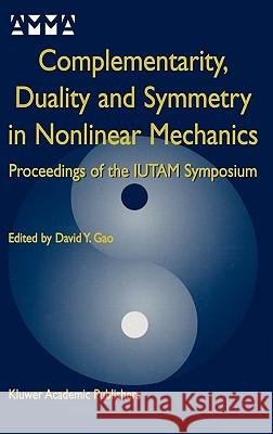 Complementarity, Duality and Symmetry in Nonlinear Mechanics: Proceedings of the Iutam Symposium Yang Gao, David 9781402078873 Kluwer Academic Publishers