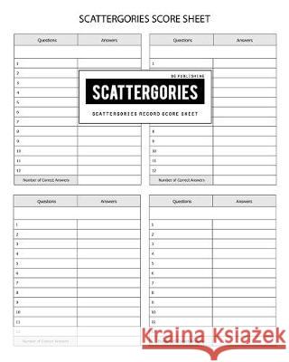 BG Publishing Scattergories Score Sheet: Scattergories Game Record Keeper for Keep Track of Who's Ahead In Your Favorite Creative Thinking Category Ba Bg Publishing 9781654472511