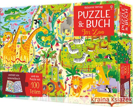 Puzzle und Buch: Im Zoo : Enthält ein Wimmelbuch und ein Puzzle mit 100 Teilen Robson, Kirsteen 9781789410631 Usborne Verlag