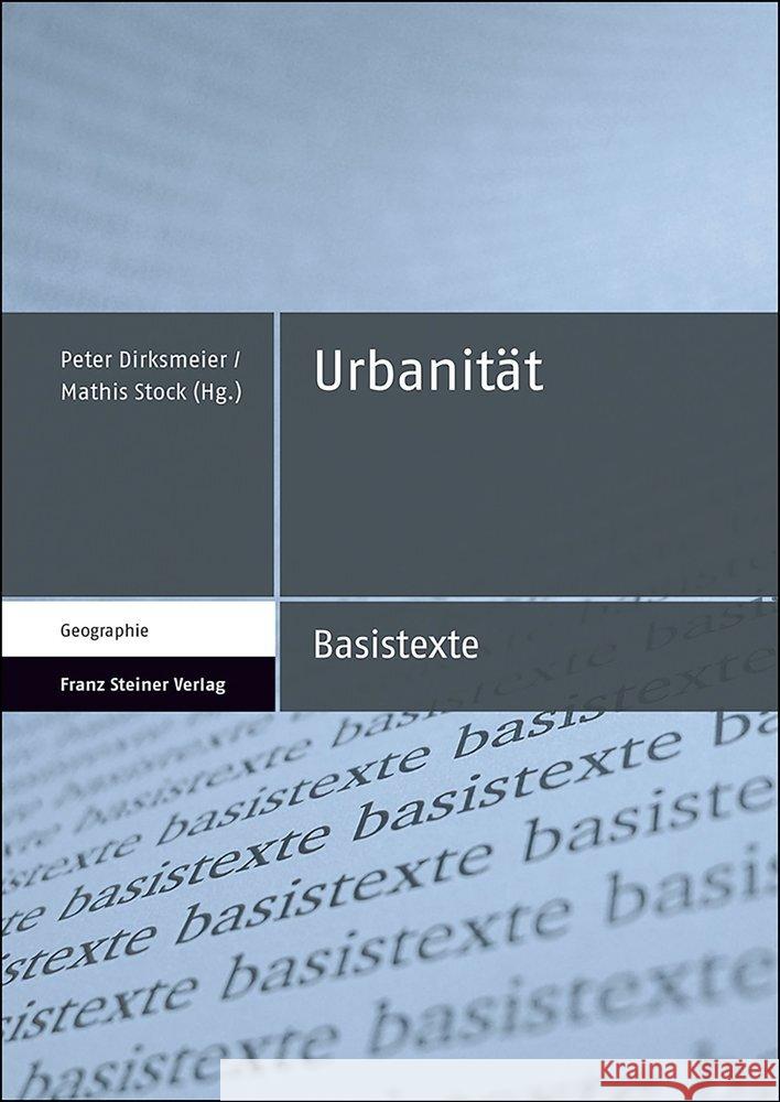 Urbanitat Peter Dirksmeier Mathis Stock 9783515124102 Franz Steiner Verlag Wiesbaden GmbH