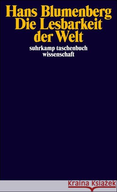 Die Lesbarkeit der Welt Blumenberg, Hans   9783518281925 Suhrkamp