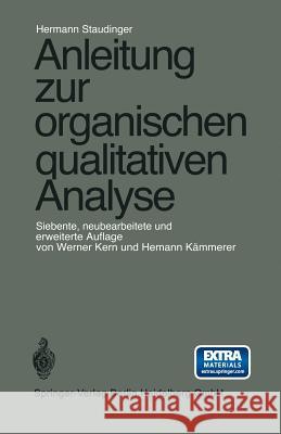 Anleitung Zur Organischen Qualitativen Analyse Kern, Werner 9783540043461 Springer