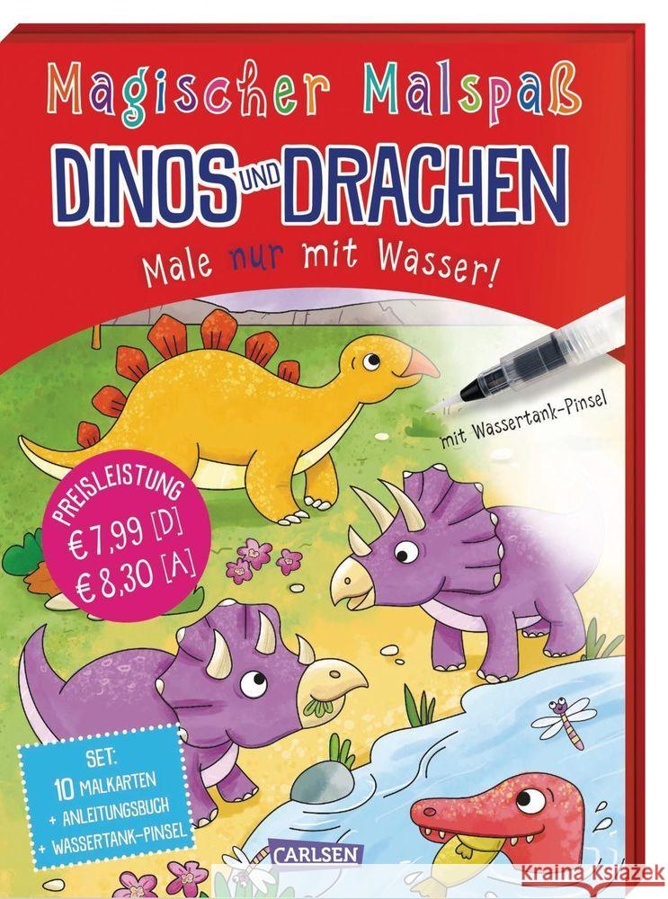Magischer Malspaß: Dinos und Drachen : Male nur mit Wasser! Set: 10 Malkarten + Anleitungsbuch + Wassertank-Pinsel Poitier, Anton 9783551189783