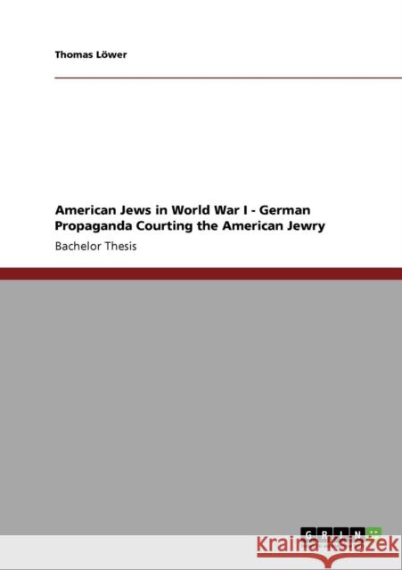 American Jews in World War I - German Propaganda Courting the American Jewry Thomas L 9783640374502 Grin Verlag
