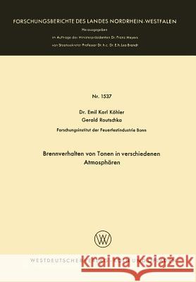 Brennverhalten Von Tonen in Verschiedenen Atmosphären Köhler, Emil Karl 9783663062349