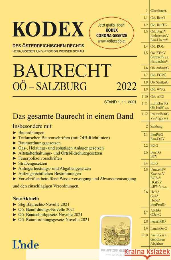 KODEX Baurecht OÖ - Salzburg 2022 Umdasch, Dietmar, Stegmayer, Ludwig 9783707344790 Linde, Wien