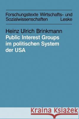 Public Interest Groups Im Politischen System Der USA: Organisierbarkeit Und Einflußtechniken Brinkmann, Heinz Ulrich 9783810004369 Vs Verlag Fur Sozialwissenschaften