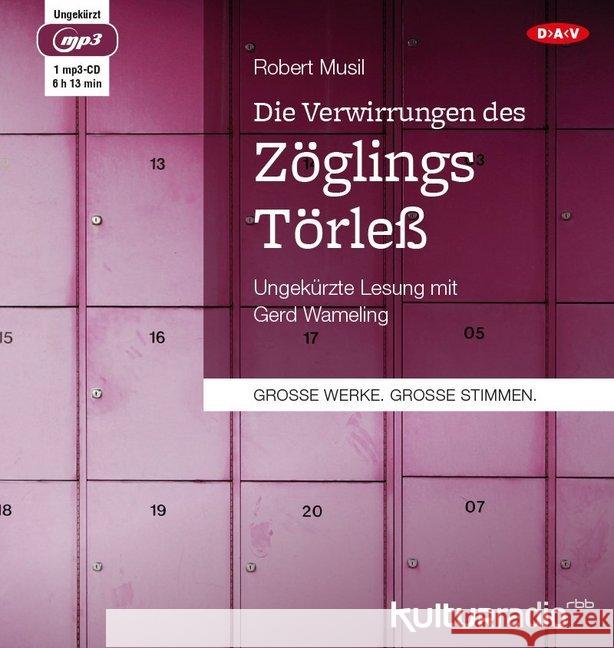 Die Verwirrungen des Zöglings Törleß, 1 MP3-CD : Ungekürzte Lesung Musil, Robert 9783862317202