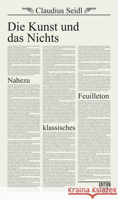 Die Kunst und das Nichts : Nahezu klassisches Feuilleton Seidl, Claudius 9783893202447 Edition Tiamat - książka
