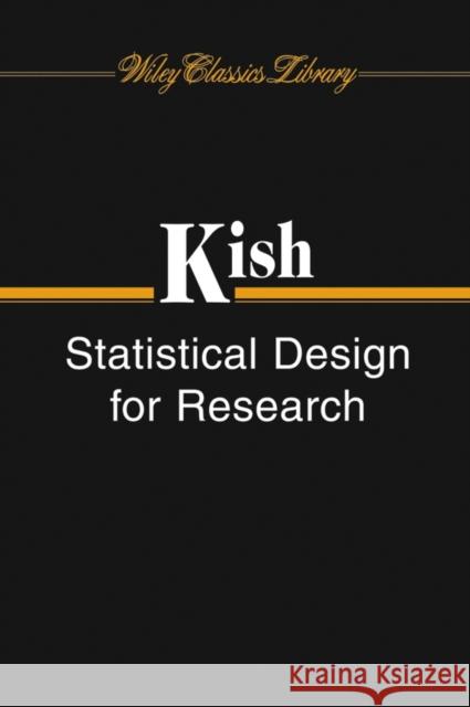 Statistical Design For Research WCL P