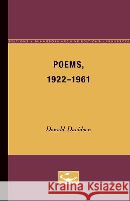 Poems, 1922-1961 Donald Davidson 9780816668526 University of Minnesota Press - książka