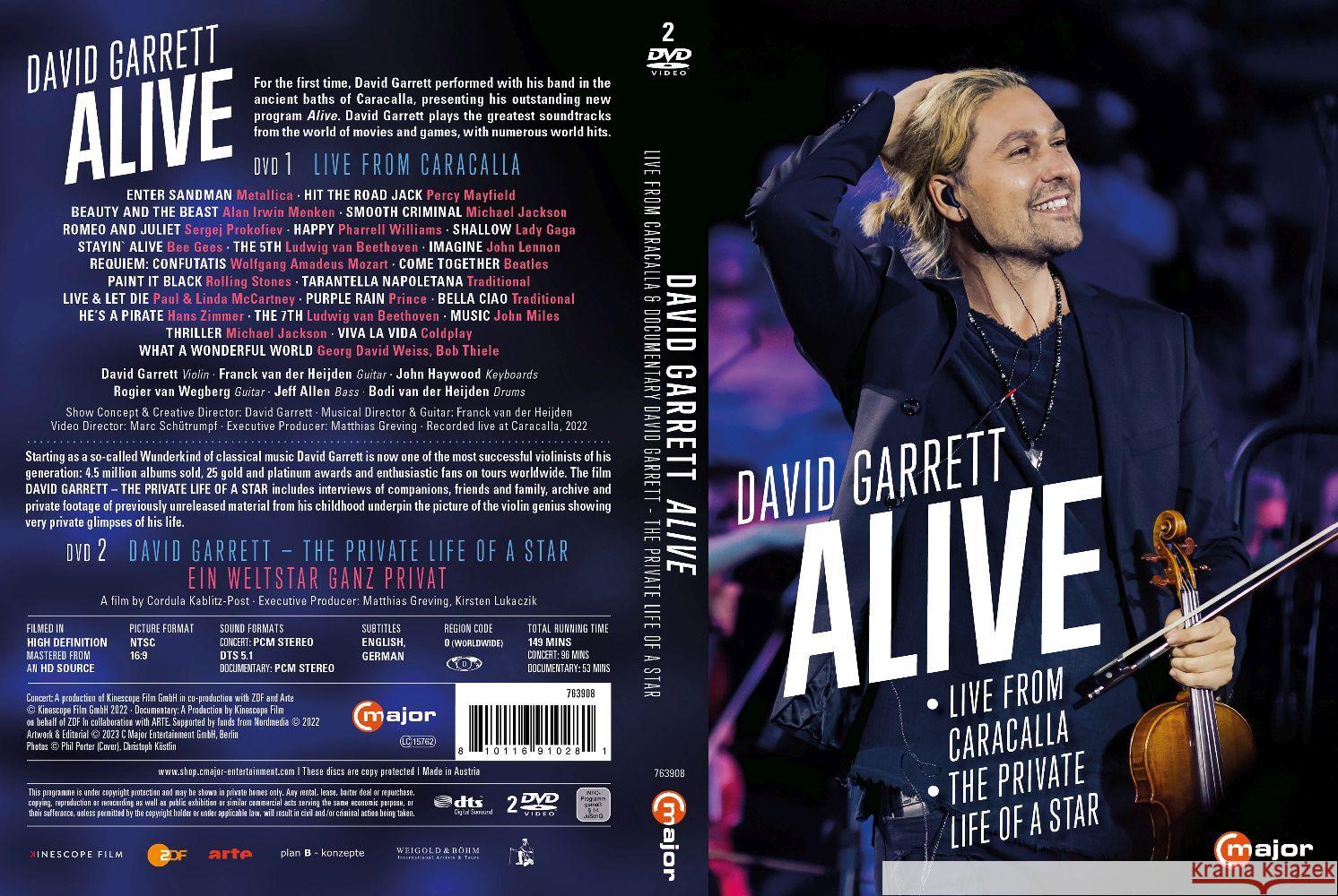 David Garrett: Alive, 2 DVD Garrett, David 0810116910281 C-Major