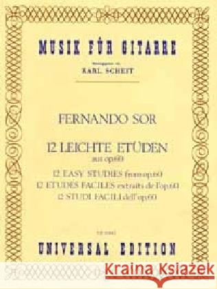12 leichte Etüden aus op. 60 für Gitarre Sor, Fernando 9783702420079 Universal Edition - książka