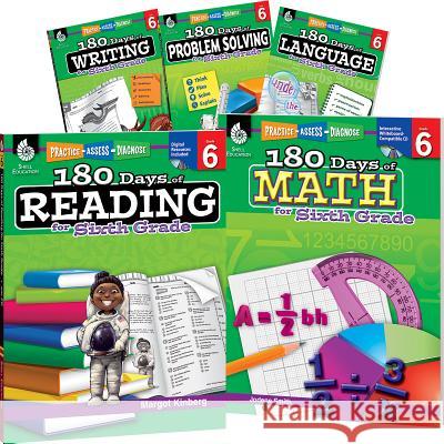 180 Days Reading, Math, Problem Solving, Writing, & Language Grade 6: 5-Book Set Multiple Authors 9781425828035 Shell Education Pub - książka