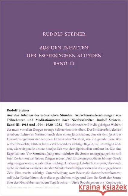 1913 und 1914, 1920-1923 : Gedächtnisaufzeichnungen von Teilnehmern und Meditationstexte nach Niederschriften Rudolf Steiners Steiner, Rudolf 9783727426643 Rudolf Steiner Verlag - książka