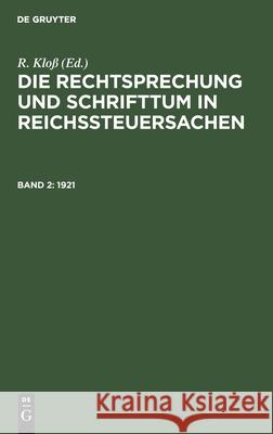 1921 R Kloss, No Contributor 9783112368213 De Gruyter - książka