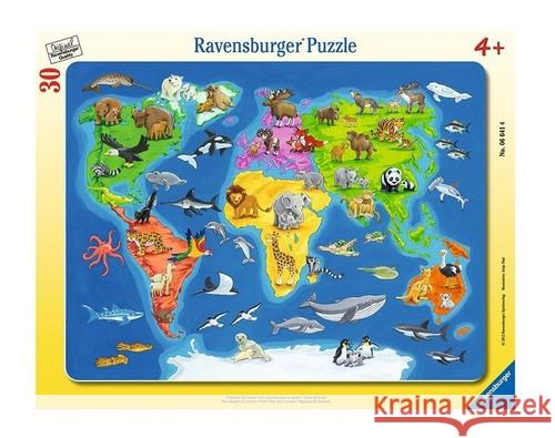 Puzzle 30 Mapa Świata zwierząt  4005556066414 Ravensburger