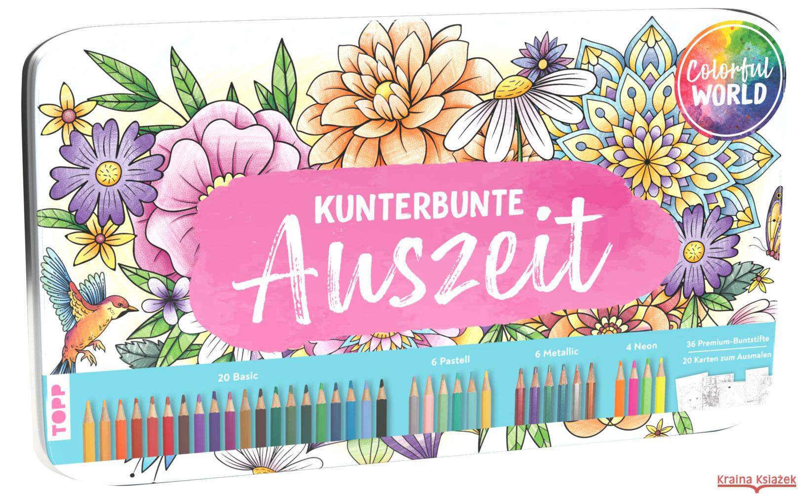 Colorful World Designdose mit 36 Buntstifte Kunterbunte Auszeit frechverlag 4007742185220