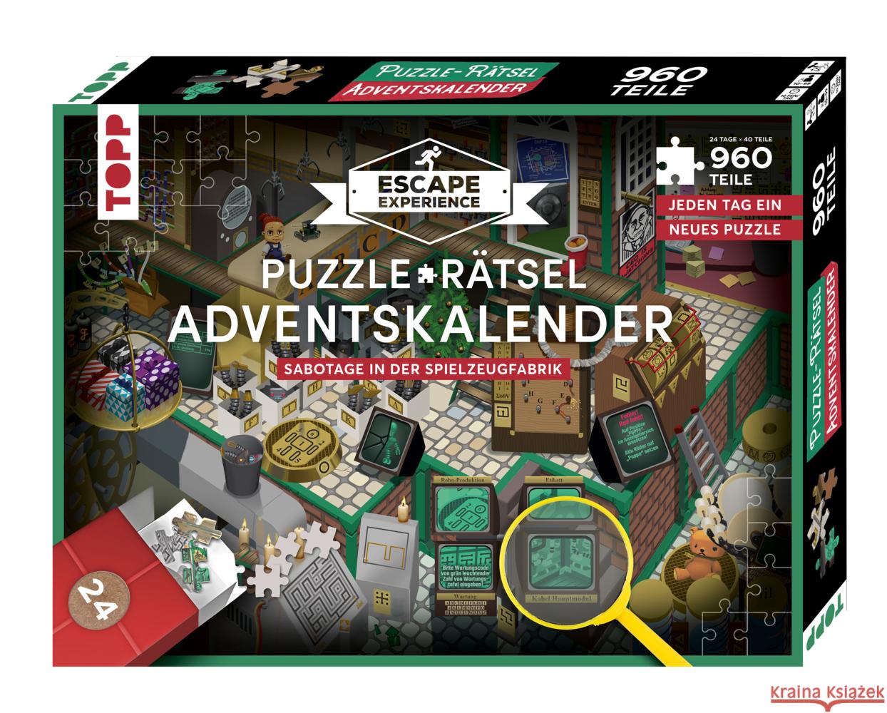 Puzzle-Rätsel-Adventskalender - Sabotage in der Spielzeugfabrik. 24 Puzzles mit insgesamt 960 Teilen Pieper, Hans 4007742185367