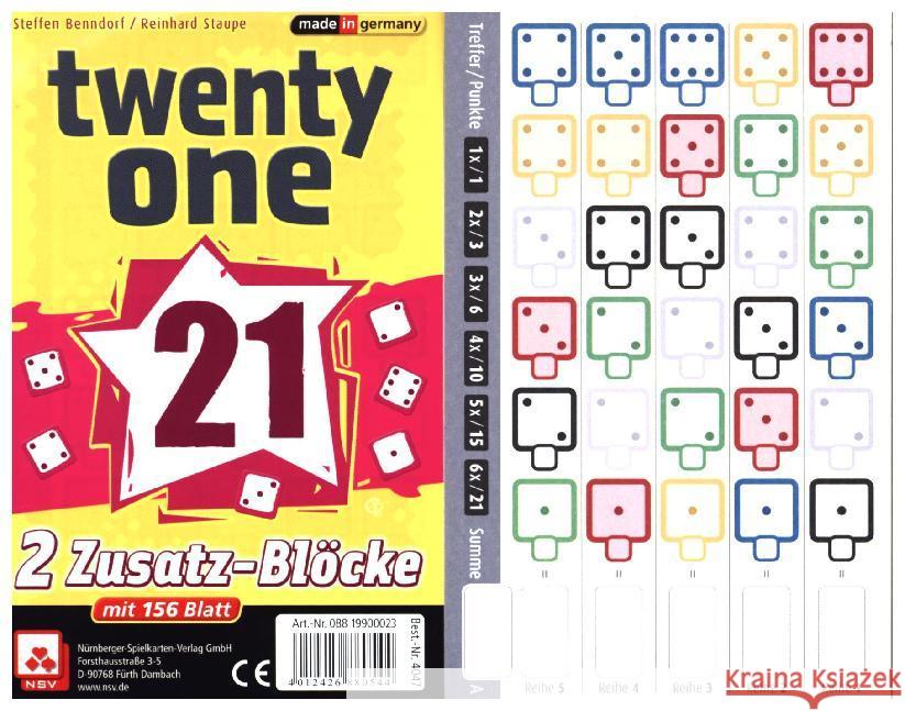 Twenty One - 2 Zusatz-Blöcke (Spiel-Zubehör) Benndorf, Steffen, Staupe, Reinhard 4012426880544 NSV Nürnberger Spielkarten Verlag