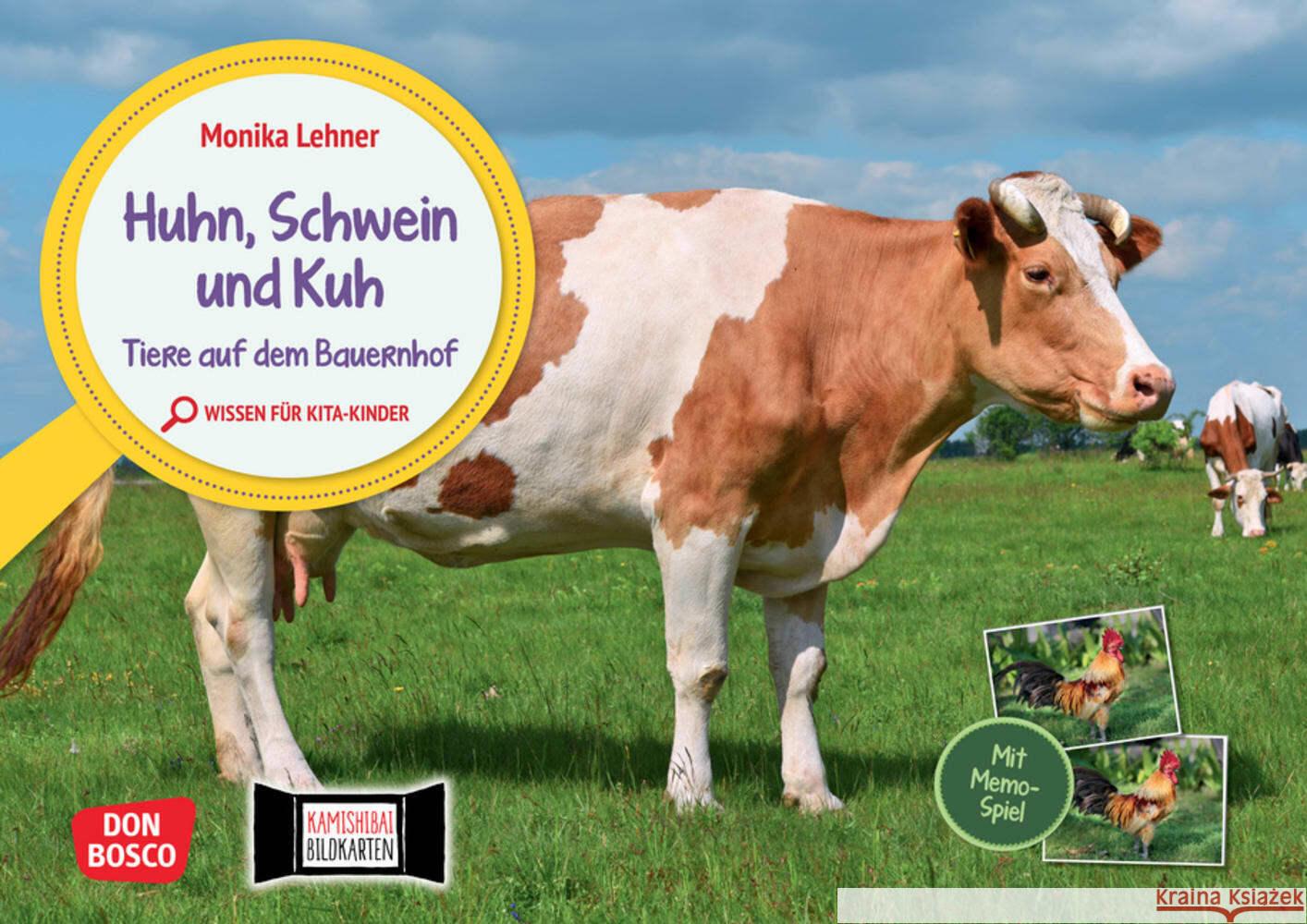 Huhn, Schwein und Kuh. Tiere auf dem Bauernhof. Kamishibai Bildkarten und Memospiel Lehner, Monika 4260179517266 Don Bosco Medien