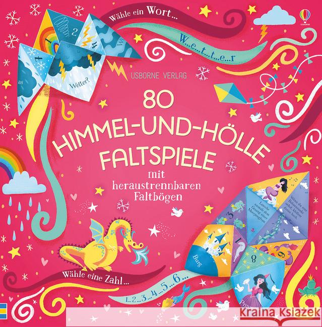 80 Himmel-und-Hölle-Faltspiele : mit heraustrennbaren Faltbögen Bowman, Lucy 9781782327486 Usborne Verlag - książka