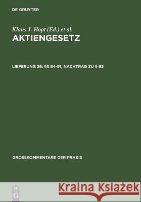 84-91; Nachtrag zu 93 Klaus J. Hopt 9783899493849 Walter de Gruyter - książka