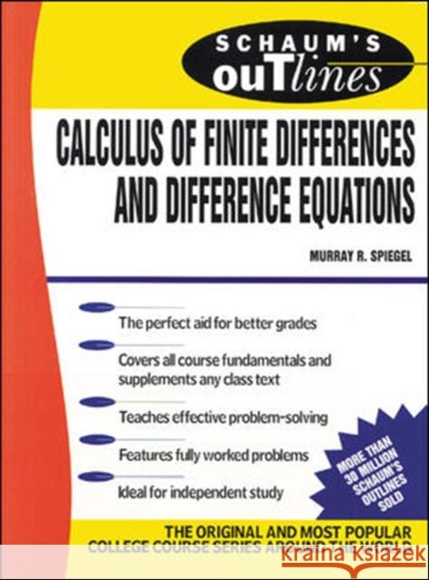 Schaum's Outline of Calculus of Finite Differences and Difference Equations Murray R. Spiegel 9780070602182 0