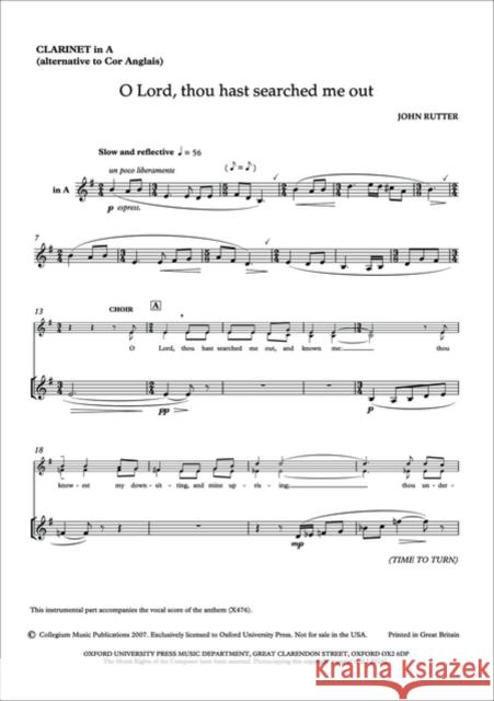 O Lord, thou hast searched me out  9780193359802 Oxford University Press