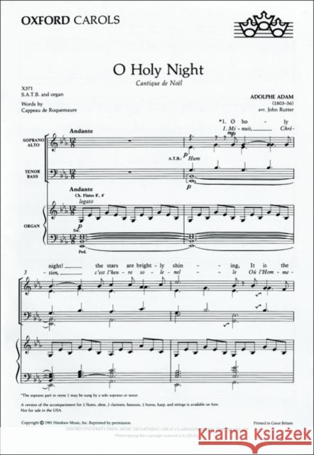 O Holy Night : Cantique de Noel Adolphe Adam John Rutter  9780193431751 Oxford University Press