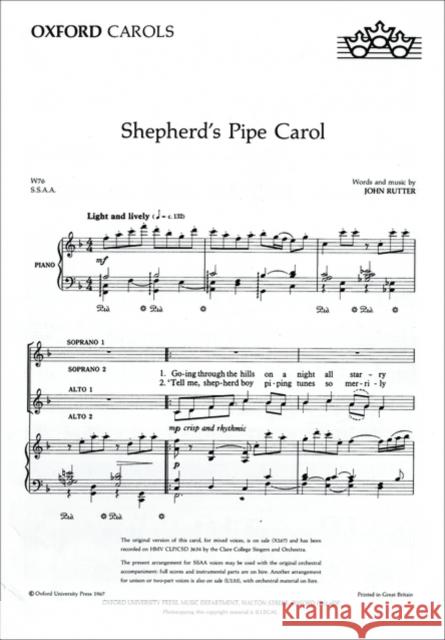 Shepherd's Pipe Carol  9780193854796 Oxford University Press