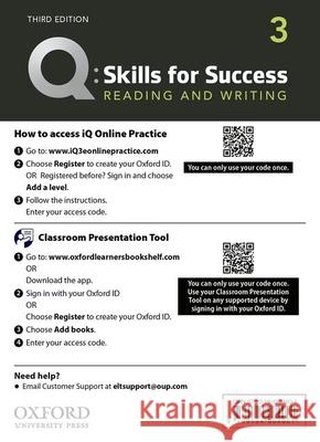 Q: Skills for Success: Level 3: Reading and Writing Teacher's Access Card Colin Ward Margot Gramer  9780194904001 Oxford University Press