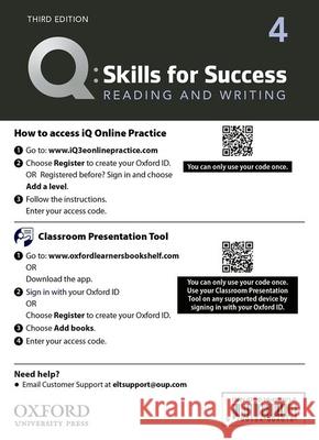Q: Skills for Success: Level 4: Reading and Writing Teacher's Access Card Debra Daise Charl Norloff  9780194904018 Oxford University Press