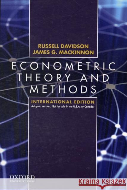 Econometric Theory and Methods : International Edition  9780195391053 SOS FREE STOCK