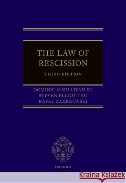 The Law of Rescission 3rd Edition Osullivan 9780198852285 Oxford University Press