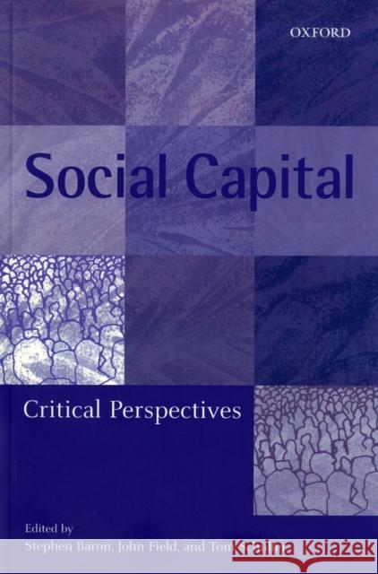 Social Capital: Critical Perspectives Baron, Stephen 9780199243679