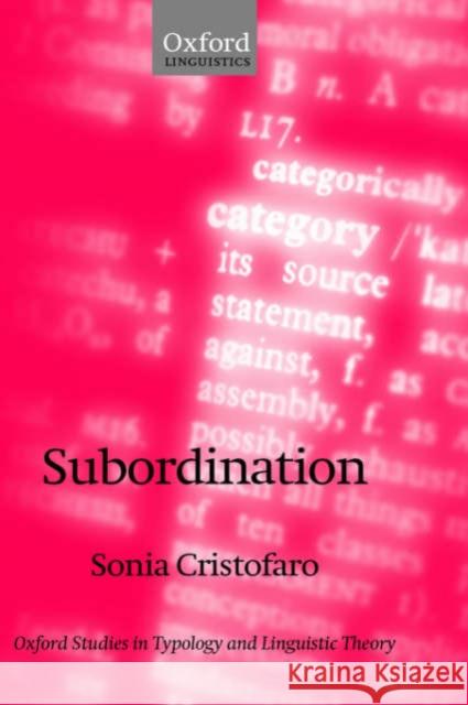 Subordination Sonia Cristofaro 9780199252794 Oxford University Press