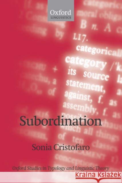 Subordination Sonia Cristofaro 9780199282005 Oxford University Press