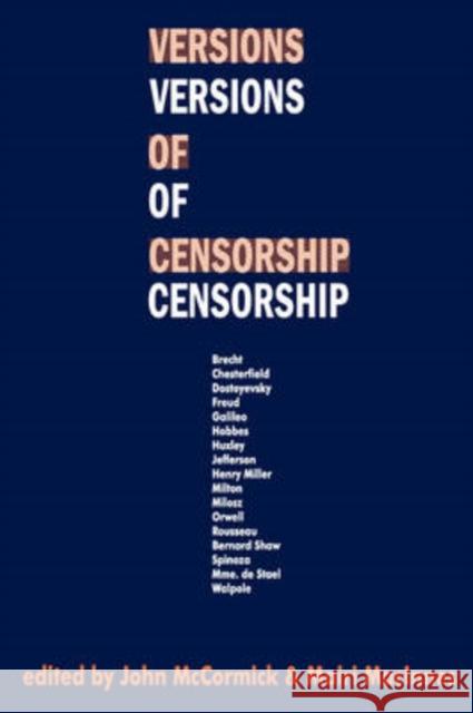 Versions of Censorship John McCormick Mairi MacInnes 9780202308753 Aldine