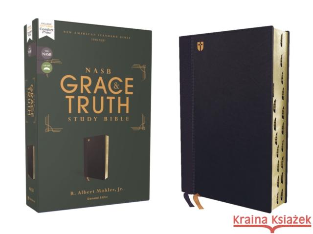 NASB, The Grace and Truth Study Bible (Trustworthy and Practical Insights), Leathersoft, Navy, Red Letter, 1995 Text, Thumb Indexed, Comfort Print  9780310447696 Zondervan